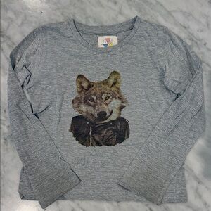 Little Eleven Paris Gray Wolf Long Sleeve Tee